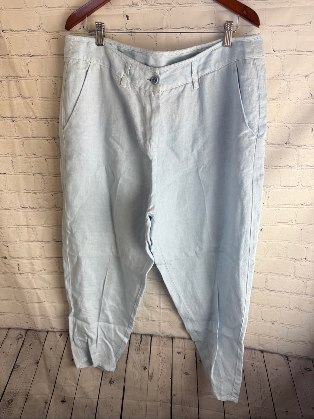 Poetry Light Blue Casual Linen-Blend Chinos Size 14